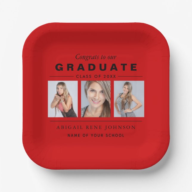 Assiettes En Carton Photo Graduate Collage Graduate Red Black (Recto)