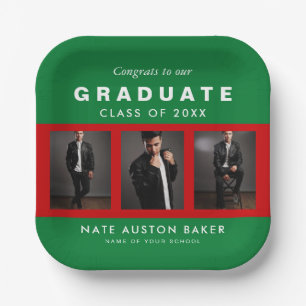 Assiettes En Carton Photo Graduate Collage Graduate Vert et Rouge