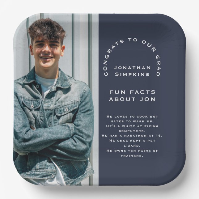 Assiettes En Carton Photo Homme Félicitations Fête de Diplôme Marine F (Recto)