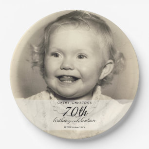 Assiettes En Carton Photo minimaliste 70e anniversaire