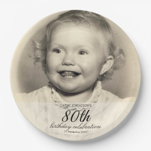 Assiettes En Carton Photo Minimaliste 80e Anniversaire