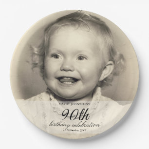 Assiettes En Carton Photo Minimaliste 90e Anniversaire