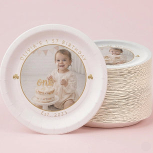 Assiettes En Carton Photo personnalisé de la première fille chanceuse