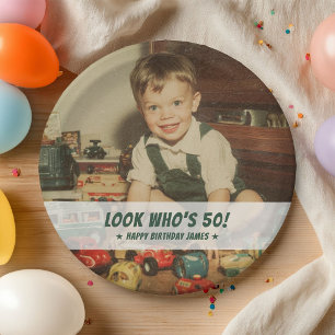Assiettes En Carton Photo personnalisé Rétro Cool Fête d'anniversaire