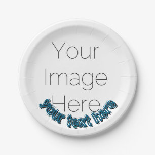 Assiettes En Carton Photo personnalisé – Texte bleu personnalisé