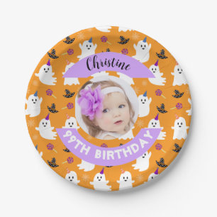 Assiettes En Carton Photo personnalisée Orange Halloween Fête d'annive