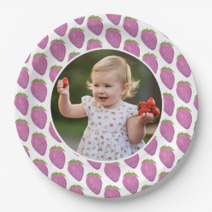 Assiettes En Carton Photo personnalisée rose Berry Premier anniversair