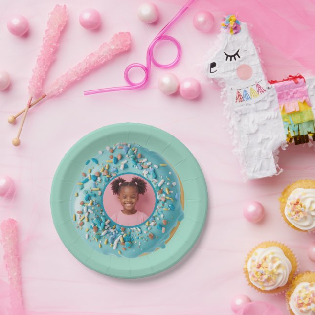 Assiettes En Carton Photo personnalisée Saupoudrer de beignets bleu fê (Fête)