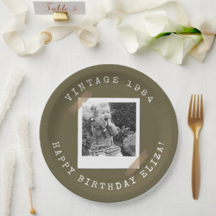 Assiettes En Carton Photo Polaroid Vintage Anniversaire Brun Grisâtre