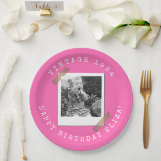 Assiettes En Carton Photo Polaroid Vintage Hot Pink Birthday