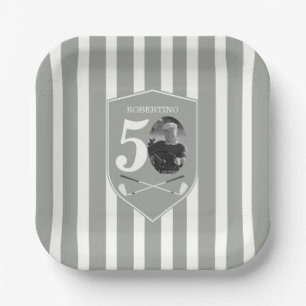 Assiettes En Carton Photo Vintage Golfeur Gris Blanc 50e Anniversaire