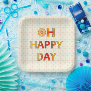 Assiettes En Carton Phrase bonheur "oh happy days" fleur vintage