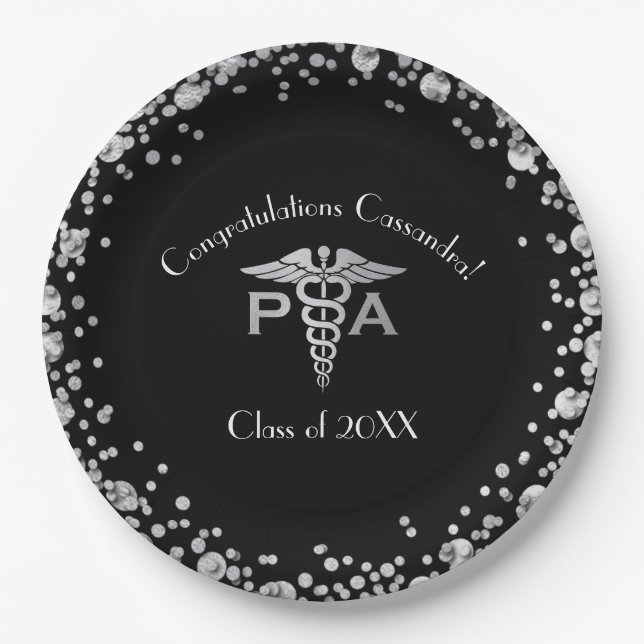 Assiettes En Carton Physician Assistant PA Graduation Black Silver (Devant)