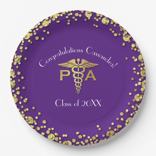 Assiettes En Carton Physician Assistant PA Graduation Purple Gold (Devant)