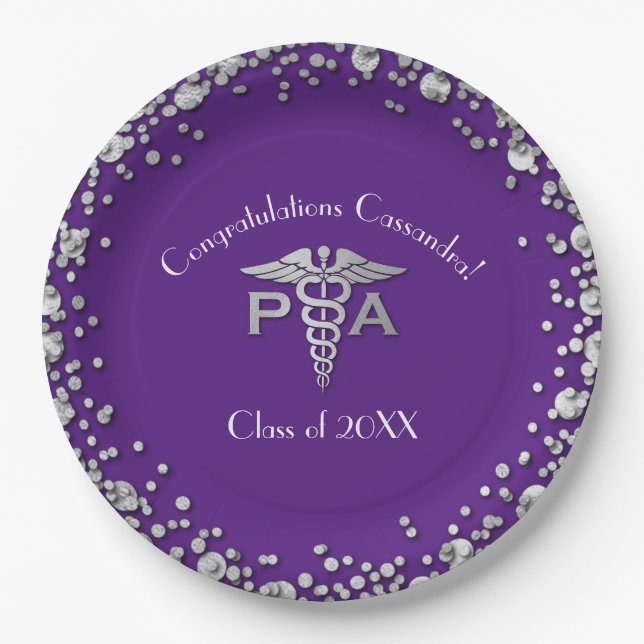 Assiettes En Carton Physician Assistant PA Graduation Purple Silver (Devant)