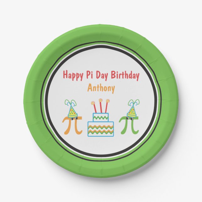 Assiettes En Carton Pi Day Anniversaire Ajouter Nom Plaque Papier (Devant)