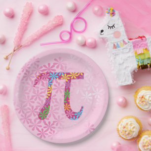 Assiettes En Carton Pi de printemps © Flowery Colorful Pi Symbole Plaq