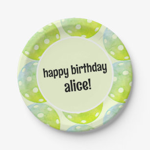 Assiettes En Carton Pickball Party Sports Green Nom personnalisé