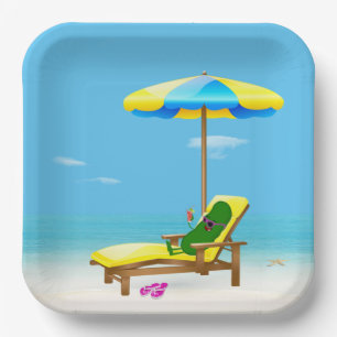 Assiettes En Carton Picket Vert Sur Le Transat De Plage