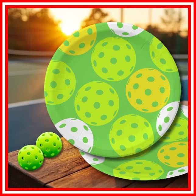Assiettes En Carton Pickleball Anniversaire Soirée Sport Vert (Pickleball Birthday Party Cute Green Sports Paper Plates)