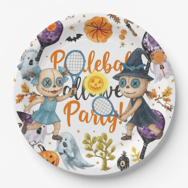 Assiettes En Carton Pickleball Halloween thème pour la fête (Devant)