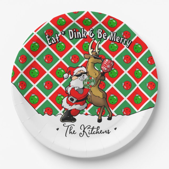 Assiettes En Carton Pickleball Party Santa Christmas Cool and Classy (Devant)