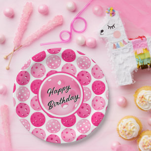 Assiettes En Carton Pickleball rose et blanc Pickleballs Personnalisé