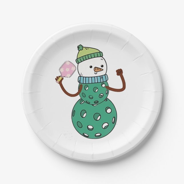 Assiettes En Carton Pickleball Snowman Drôle Noël Noël Noël Noël Noël  (Devant)