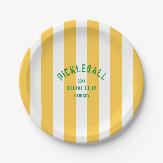 Assiettes En Carton Pickleball Social Club Crest Cabana Jaune Stripe (Devant)