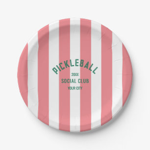 Assiettes En Carton Pickleball Social Club Crest Pink Cabana Rose Stri