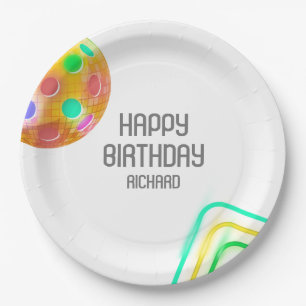Assiettes En Carton Pickleball Sports Neon Thème Disco ball Party