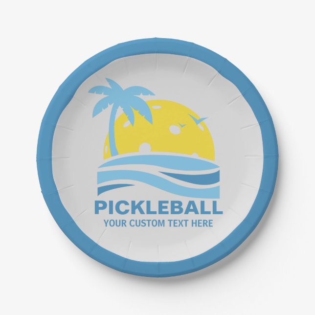 Assiettes En Carton Pickleball Sun Palm Trees Pickleball Party Custom (Devant)