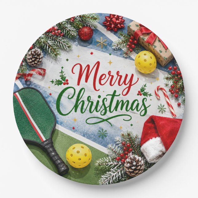 Assiettes En Carton Pickleball thème de Noël  (Devant)