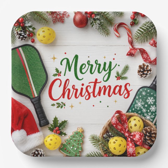 Assiettes En Carton Pickleball thème de Noël  (Recto)