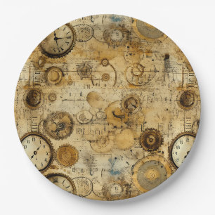Assiettes En Carton Pièce d'horlogerie industrielle Steampunk Sépia la