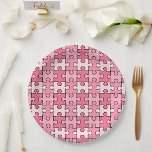 Assiettes En Carton Pièces de puzzle rose et noir doux