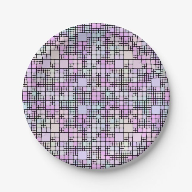 Assiettes En Carton Pièces en pixels pastel : (Devant)