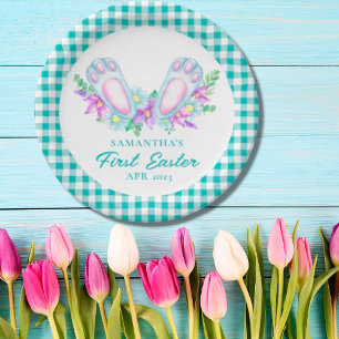 Assiettes En Carton Pieds De Lapin Plaid Personnalisés Ma Première Pâq