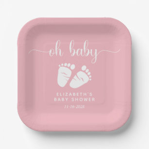 Assiettes En Carton Pieds roses bébé fille douche