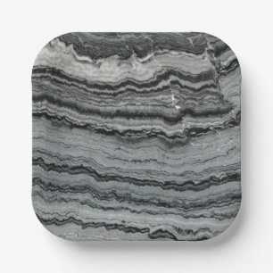 Assiettes En Carton Pierre de gemme naturelle noir blanc agate marbre