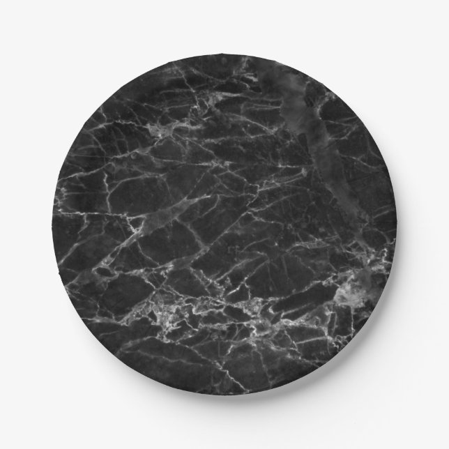 Assiettes En Carton Pierre de marbre noir (Devant)