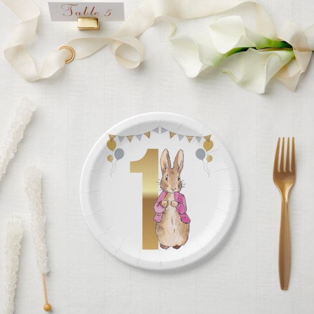 Assiettes En Carton Pierre le lapin rose Veste premier anniversaire (Mariage)