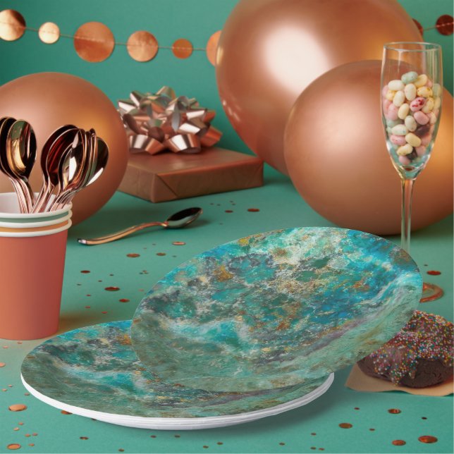 Assiettes En Carton Pierre minérale bleu Chrysocolla (Multi)