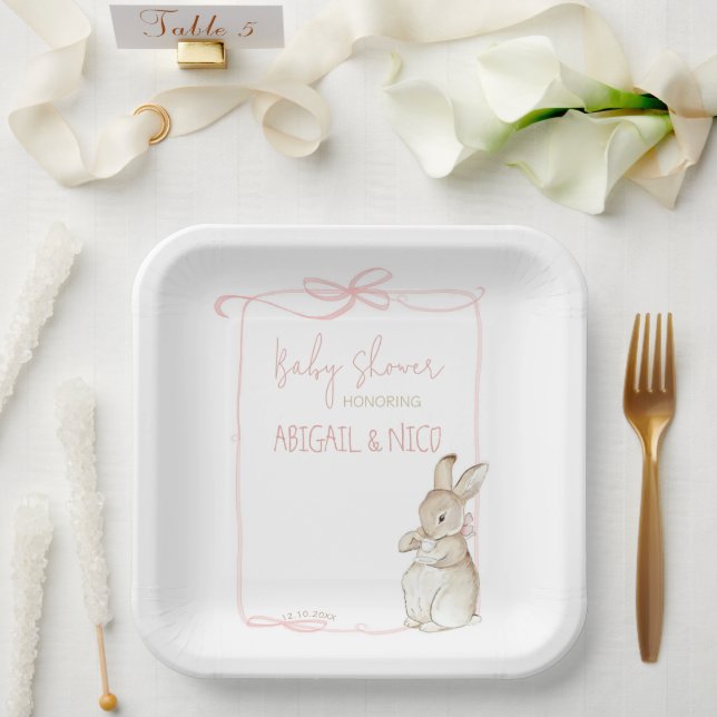 Assiettes En Carton Pierre rose le lapin Beatrix Baby shower fille (Mariage)