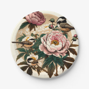 Assiettes En Carton Pierres de Chickadee noir Peony Art Amateurs de na