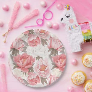 Assiettes En Carton Pies rose et blanche