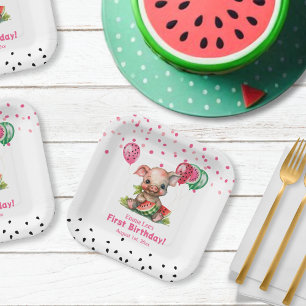 Assiettes En Carton Piglet mignon pastèque Anniversaire