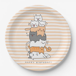 Assiettes En Carton Pile mignonne de chats Joyeux anniversaire