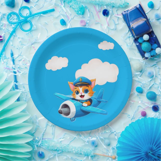 Assiettes En Carton Pilote Chat (Fête)
