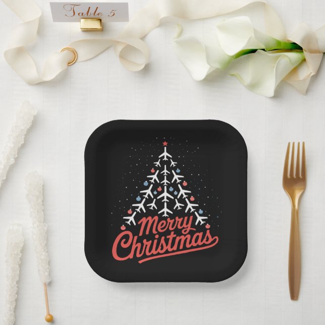 Assiettes En Carton Pilote de l'arbre de Noël d'avion (Mariage)